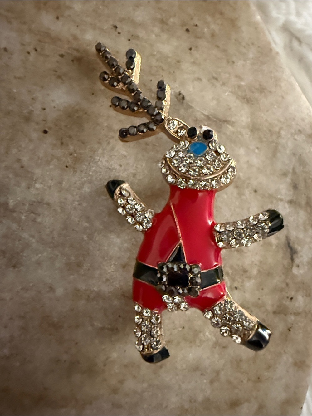 Crystal Reindeer Brooch in Red and Gold